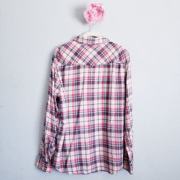 Jachs Girlfriend Blue and Red Plaid Snap Buttondown Cotton Flannel - Picture 7 of 7